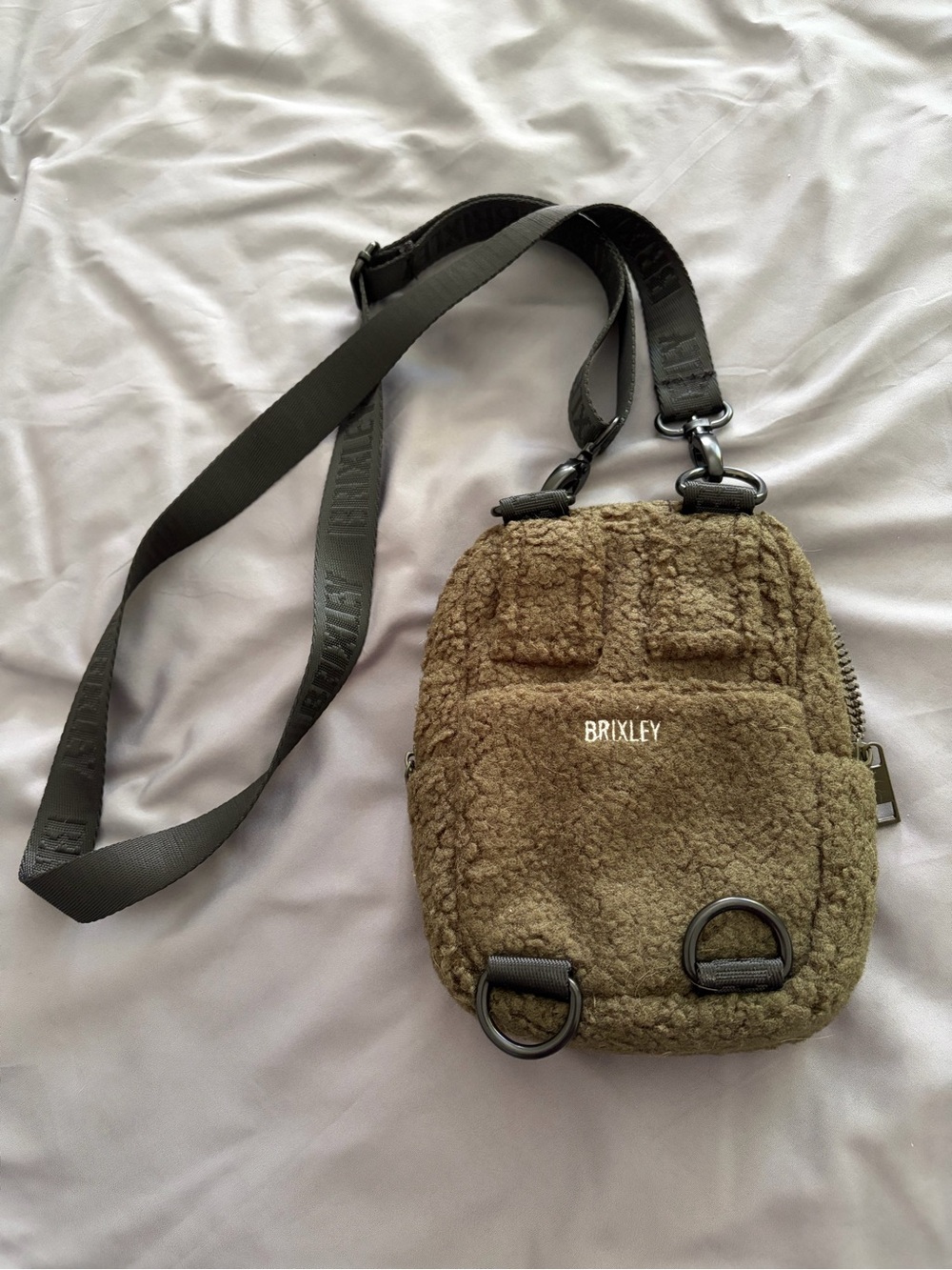 Brixley Olive Sherpa Crossbody Bag with Adjustable Strap